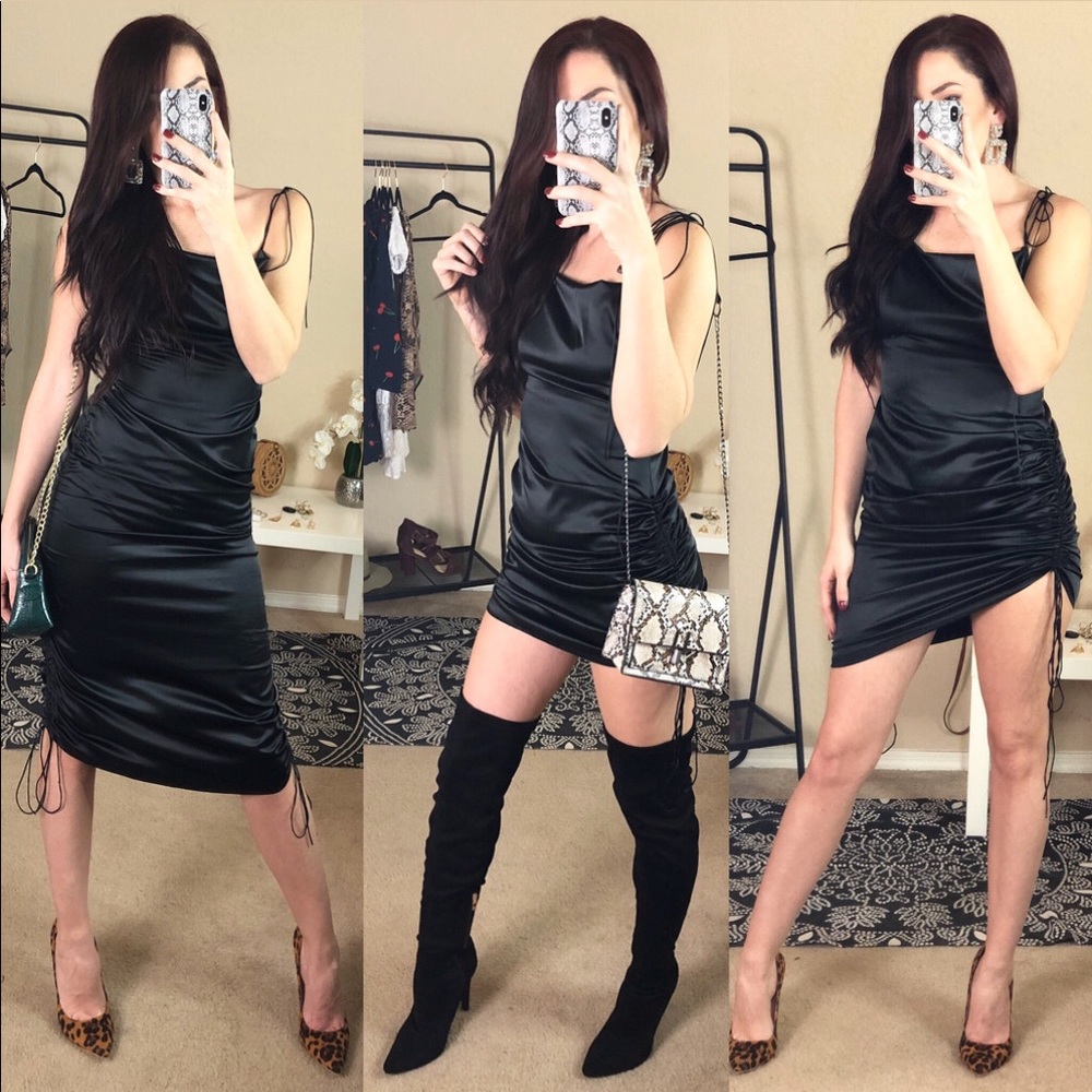 Strap black mini dress